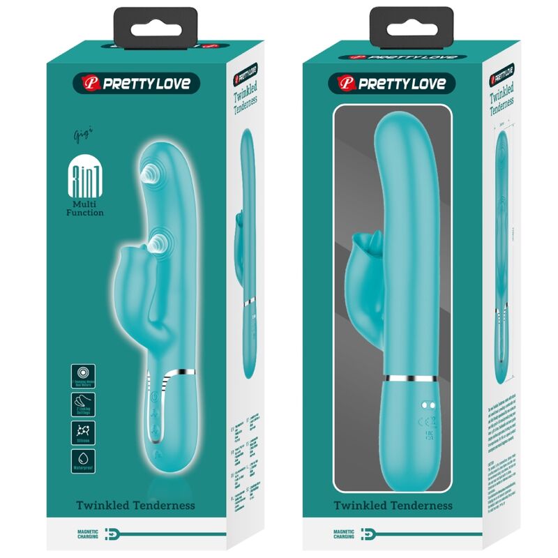 PRETTY LOVE - VIBRATEUR LAPIN AVEC LÉCHAGE VERT AQUA