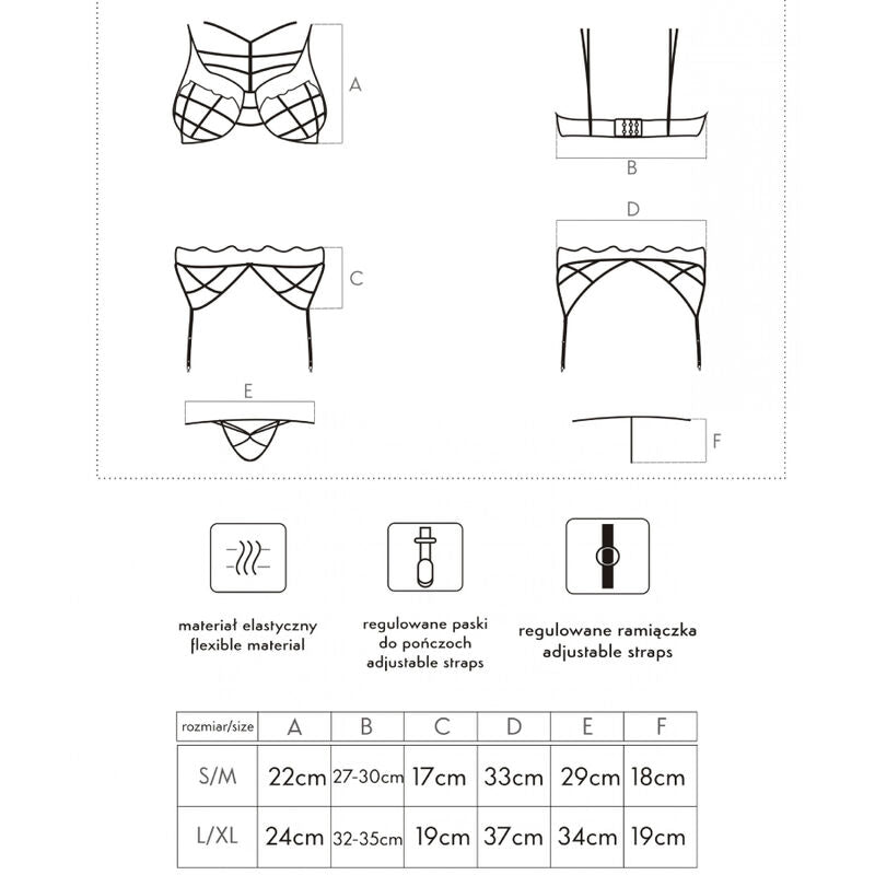 LIVCO CORSETTI FASHION - SOLEDAD LC 20217 BRA + PANTY + GARTER BELT L/XL