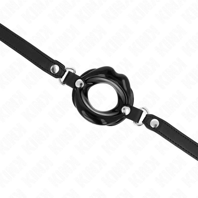 KINK - BÂILLON À LÈVRES 8 CM AVEC SANGLE EN SIMILICUIR NOIR 63 x 2 CM RÉGLABLE 39-58 CM