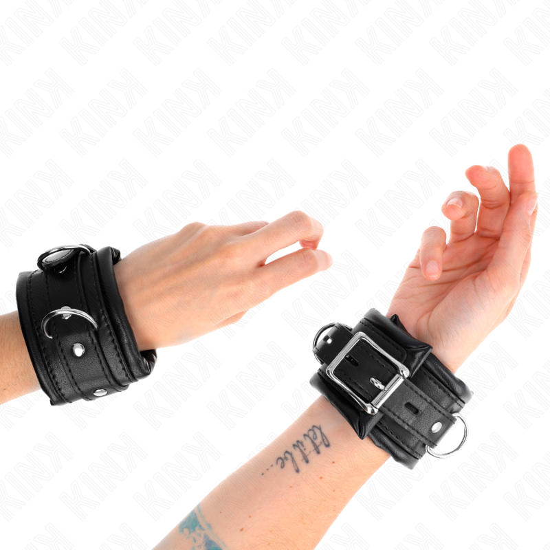 KINK - SUJECIONES DE MUÑECA PESADAS CON FORRO DE PIEL NEGRA AJUSTABLE 20-30 CM X 6 CM
