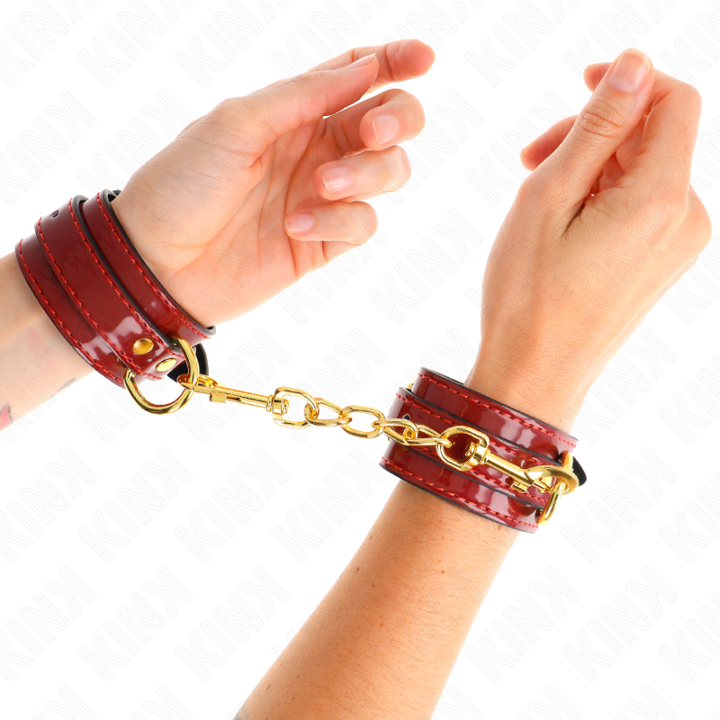 KINK - JOANNA ANGEL POIGNETS ROUGES RÉGLABLES AVEC CHAÎNE EN OR 16,5-26 CM X 4 CM