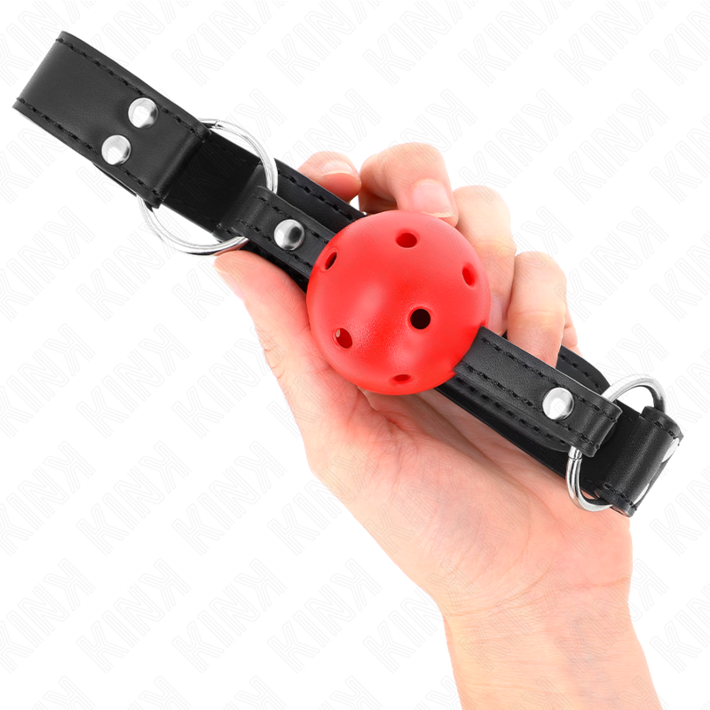 KINK - BÂILLON À BOULE RESPIRANT 4 CM AVEC DOUBLE RIVET CUIR 62,5 x 2,5 CM RÉGLABLE 42-58 CM
