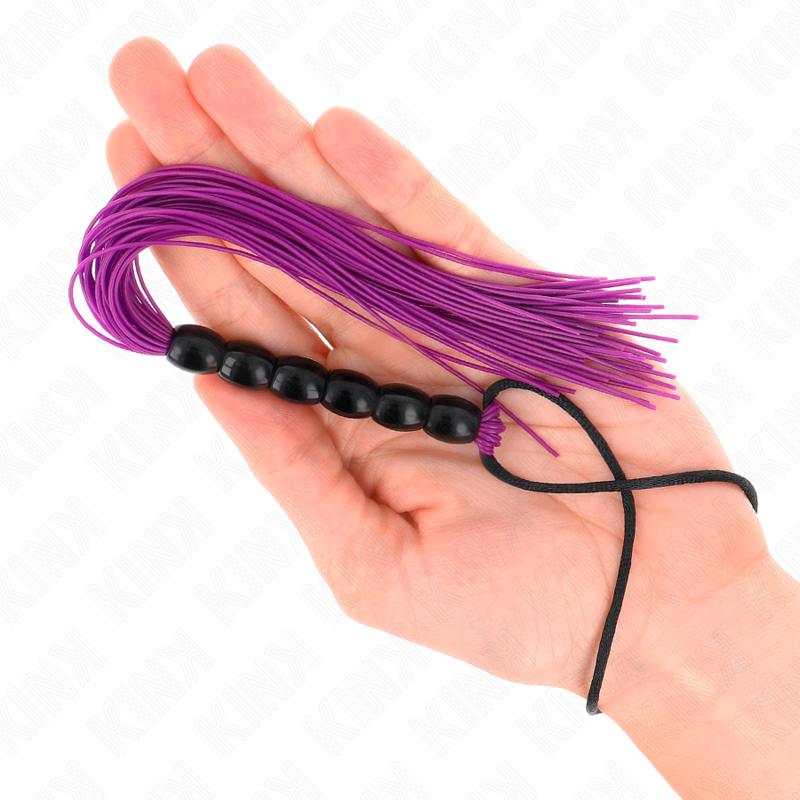 KINK - MINI FOUET EN SILICONE AVEC 6 PERLES VIOLETTES 26 CM