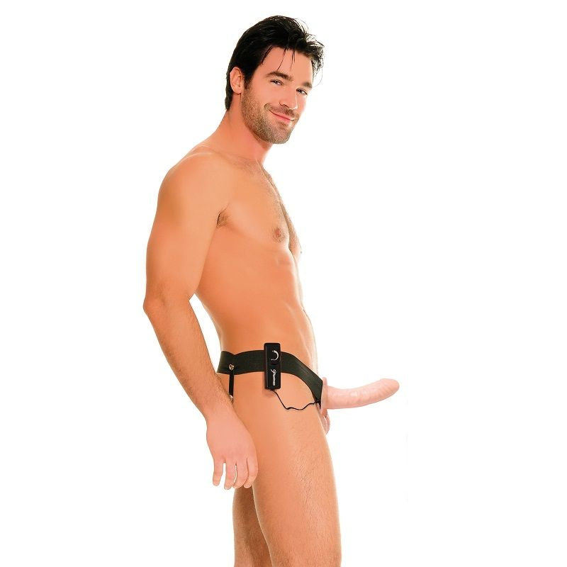 SERIE FETISH FANTASY - ARNÉS VIBRADOR HUECO PARA ÉL Y PARA ELLA NATURAL 14 CM