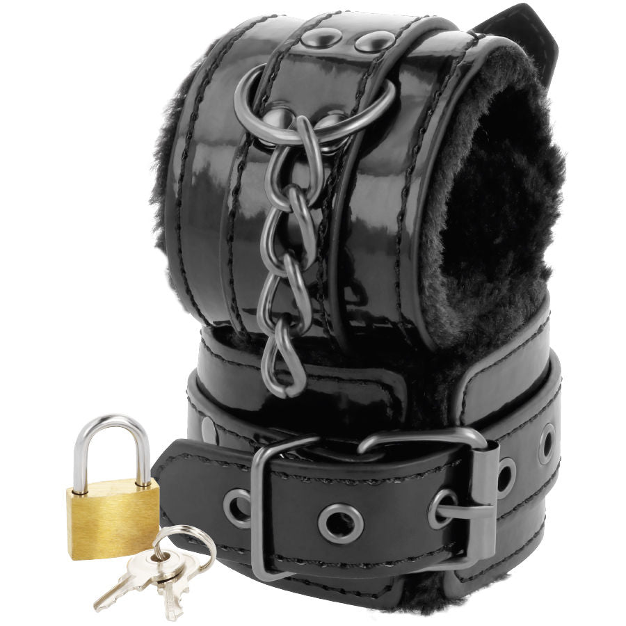 OBSCURITÉ - MENOTTES EN CUIR NOIR RÉGLABLES AVEC CADENAS
