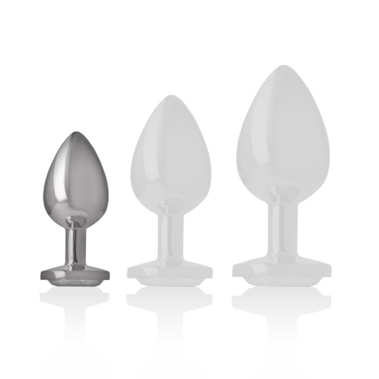 INTENSE - ALUMINUM METAL ANAL PLUG WITH SILVER CRYSTAL SIZE S