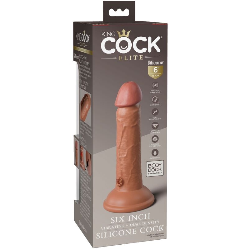 KING COCK - DILDO REALISTA ELITE VIBRADOR Y SILICONA 15.2 CM CARAMELO