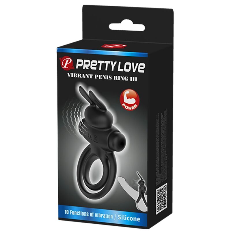 PRETTY LOVE - VIBRATEUR III ANNEAU DE LAPIN POUR PÉNIS NOIR