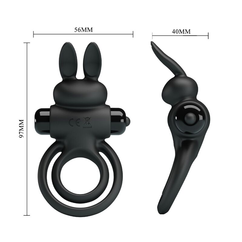 PRETTY LOVE - VIBRATEUR III ANNEAU DE LAPIN POUR PÉNIS NOIR