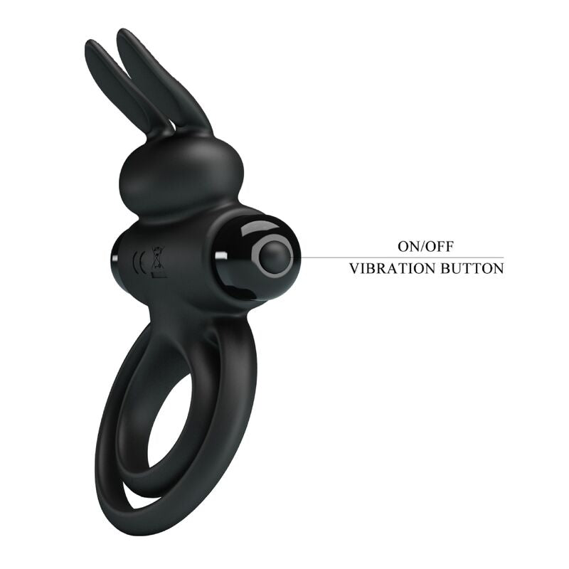 PRETTY LOVE - VIBRATEUR III ANNEAU DE LAPIN POUR PÉNIS NOIR
