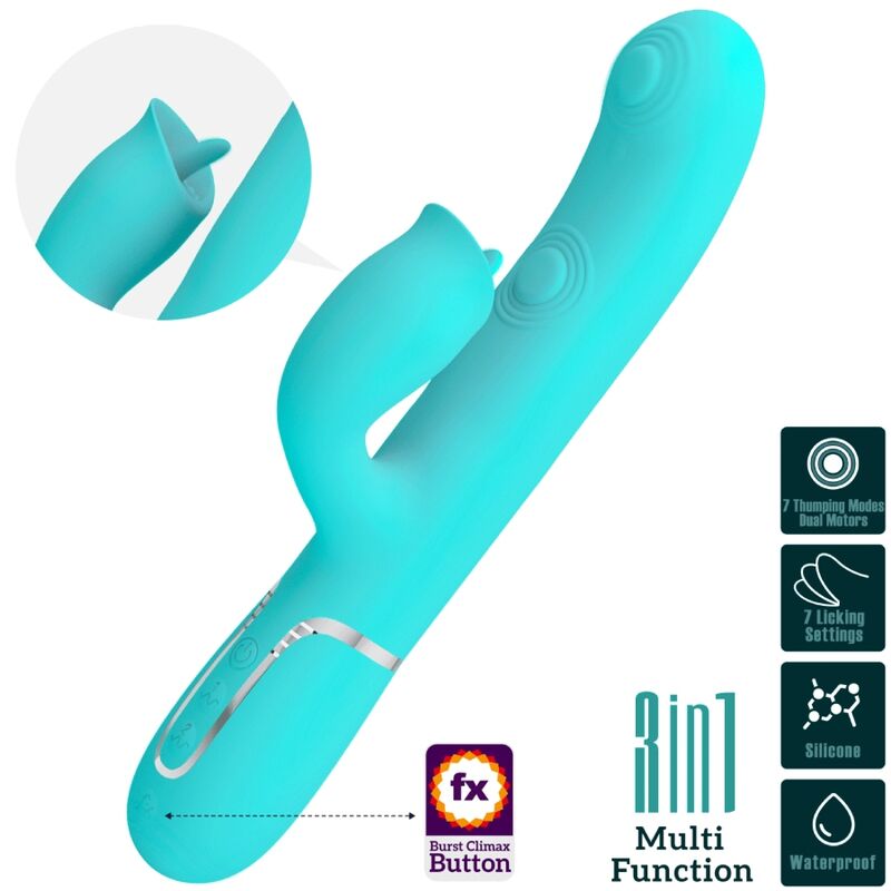 PRETTY LOVE - VIBRATEUR LAPIN AVEC LÉCHAGE VERT AQUA