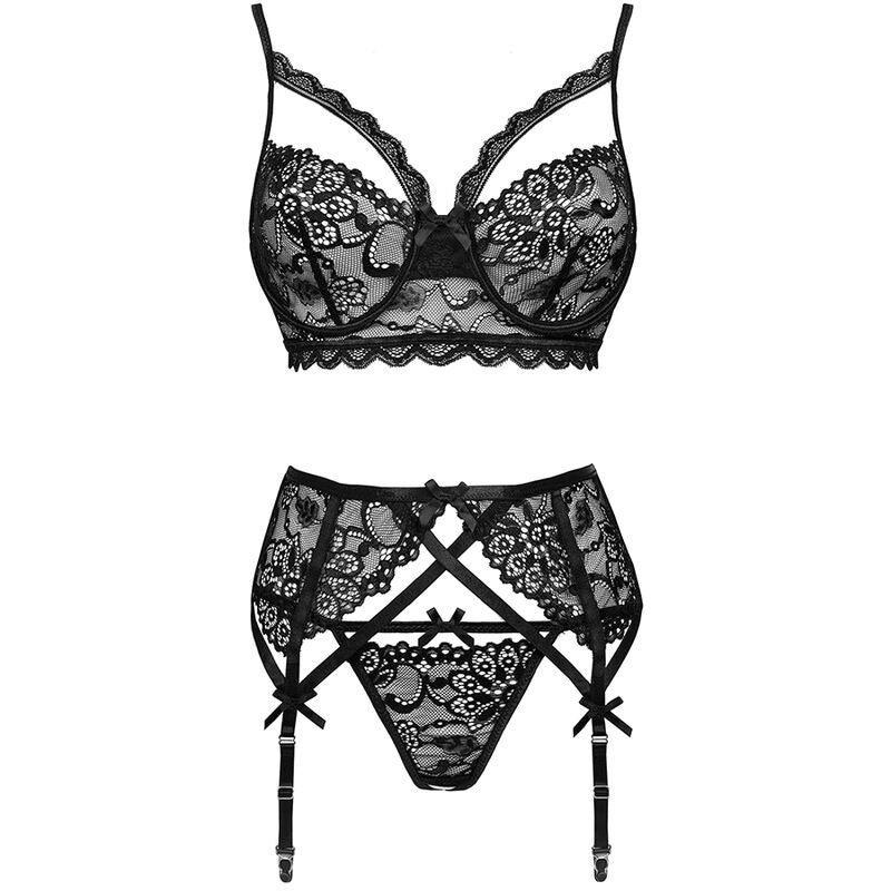 LIVCO CORSETTI FASHION - MORIDAM LC 90552 SOUTIEN-GORGE + Jarretière + CULOTTE NÉGRO
