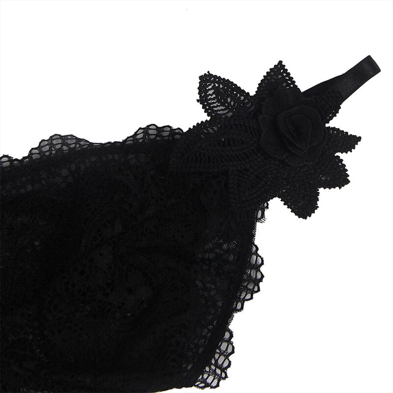 SUBBLIME - BABYDOLL DE TUL CON ENCAJE Y DETALLE DE FLORES NEGRO L/XL