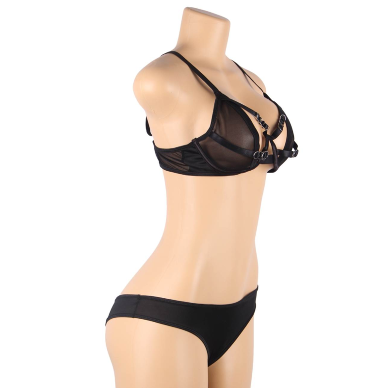 SUBBLIME - ENSEMBLE DEUX PIÈCES SOUTIEN-GORGE TRANSPARENT ET BANDES S/M