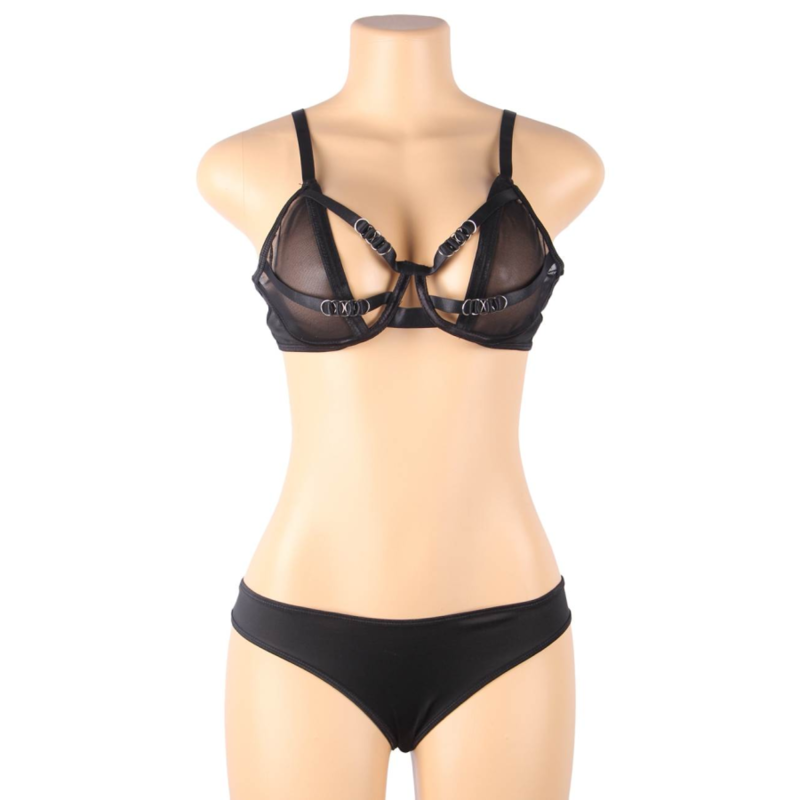 SUBBLIME - ENSEMBLE DEUX PIÈCES SOUTIEN-GORGE TRANSPARENT ET BANDES S/M