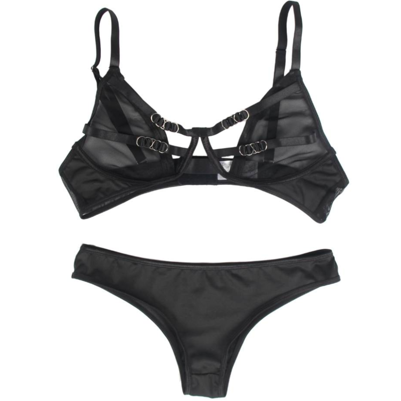 SUBBLIME - ENSEMBLE DEUX PIÈCES SOUTIEN-GORGE TRANSPARENT ET BANDES S/M