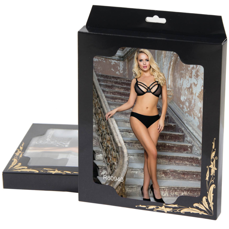 SUBBLIME - ENSEMBLE DEUX PIÈCES SOUTIEN-GORGE TRANSPARENT ET BANDES S/M