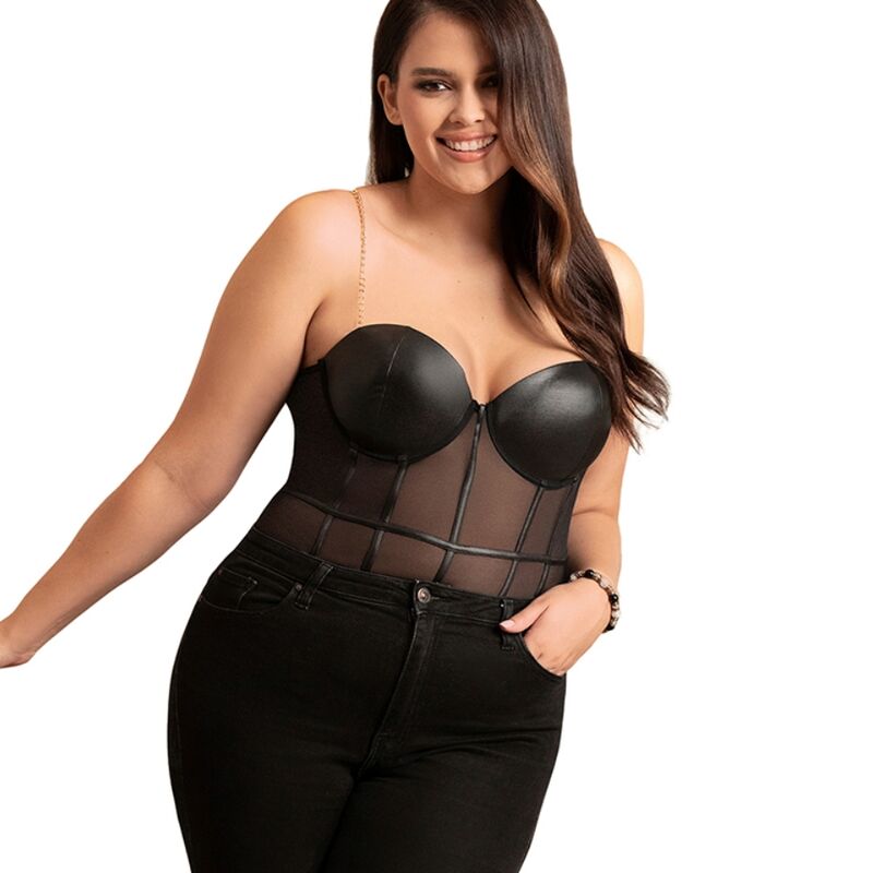 SUBBLIME - BLACK CHAIN SUSPENDERS BODYSUIT L/XL