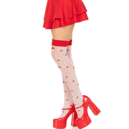 LEG AVENUE - CHAUSSETTES HAUTES CHAMPIGNONS ROUGES/BLANC