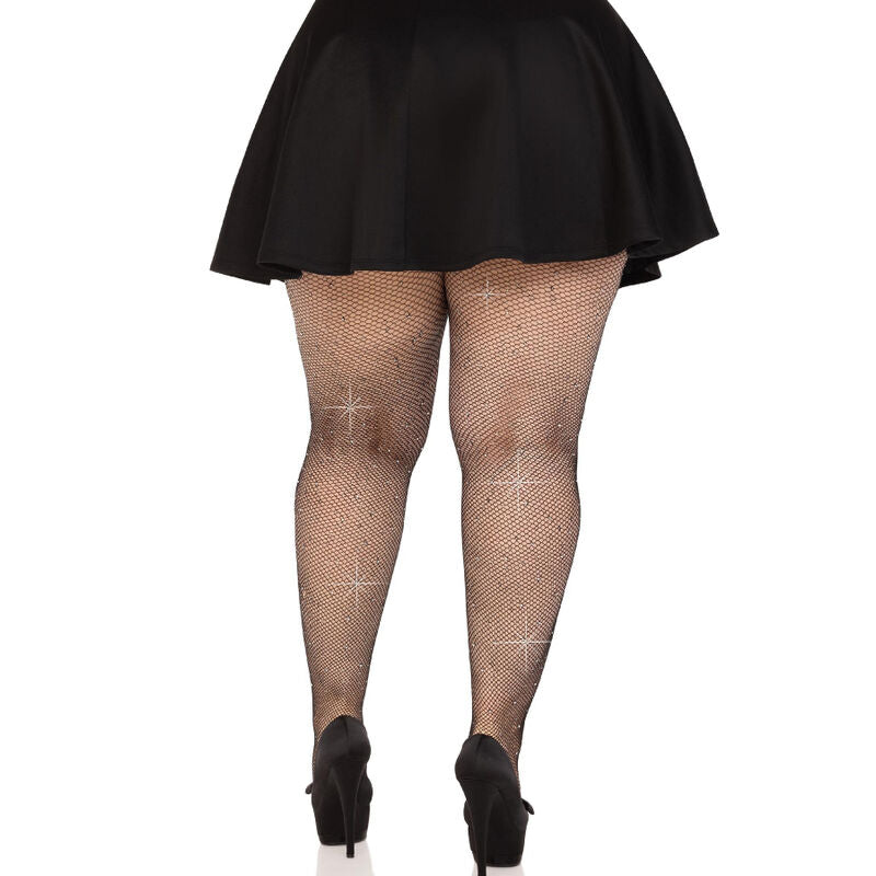 LEG AVENUE - BAS EN MAILLE CRYSTALISÉ NOIR GRANDE TAILLE