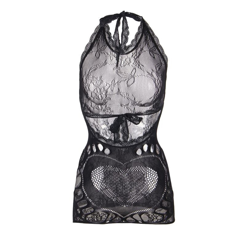 SUBBLIME - 952075 ROBE COURTE EN RÉSILLE AVEC DOS ET DÉTAIL COEUR NOIR TAILLE UNIQUE