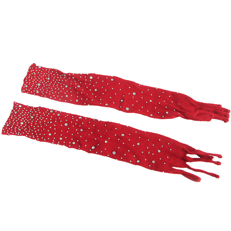 SUBBLIME - 952181 BODYSTOCKING RÉSEILLE AVEC GANTS ET DIAMANTS ROUGE TAILLE UNIQUE