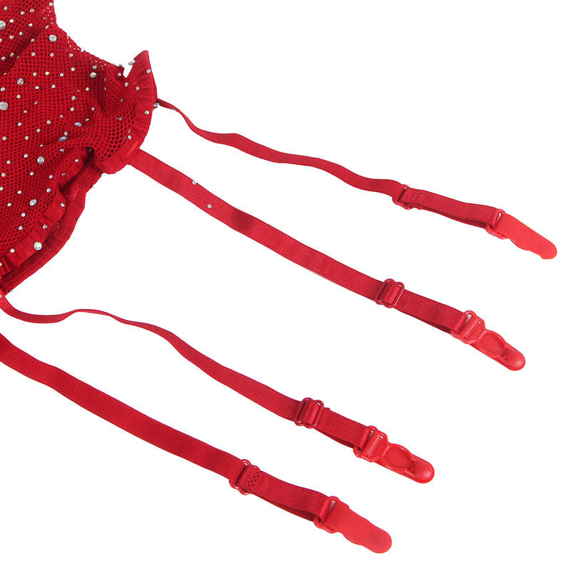 SUBBLIME - 952181 BODYSTOCKING RÉSEILLE AVEC GANTS ET DIAMANTS ROUGE TAILLE UNIQUE