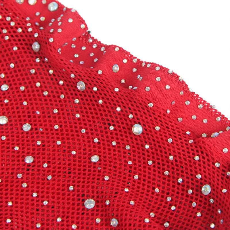 SUBBLIME - 952181 BODYSTOCKING RÉSEILLE AVEC GANTS ET DIAMANTS ROUGE TAILLE UNIQUE