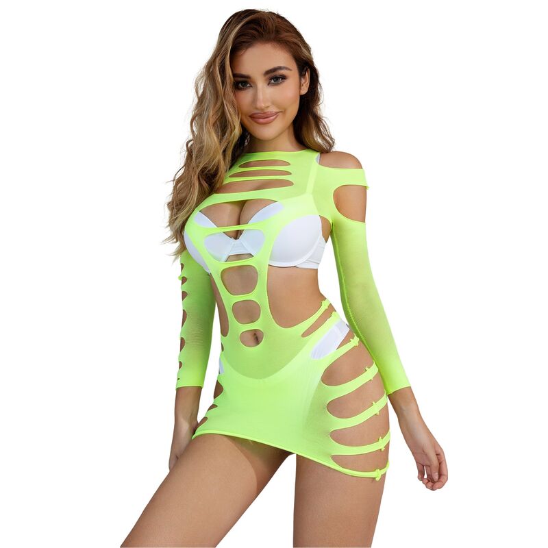 SUBBLIME - 952280 VESTIDO DE RED ELÁSTICA DE MANGA LARGA VERDE TALLA ÚNICA