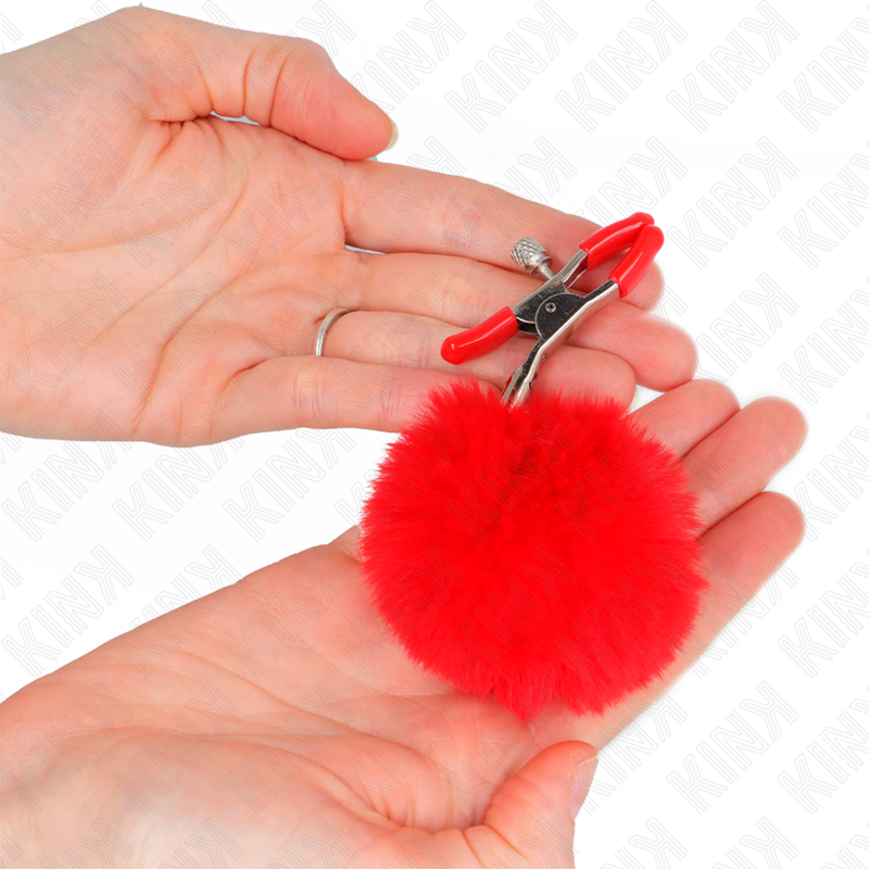 KINK - PINCE À TÉTONS EN FAUSSE FOURRURE ROUGE 6 CM
