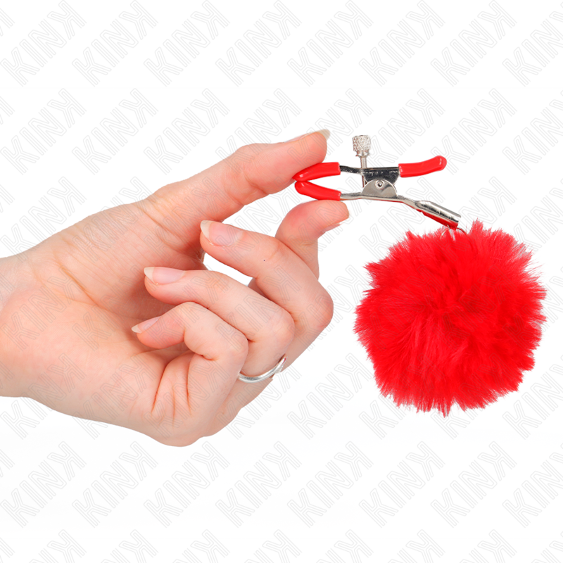 KINK - PINCE À TÉTONS EN FAUSSE FOURRURE ROUGE 6 CM