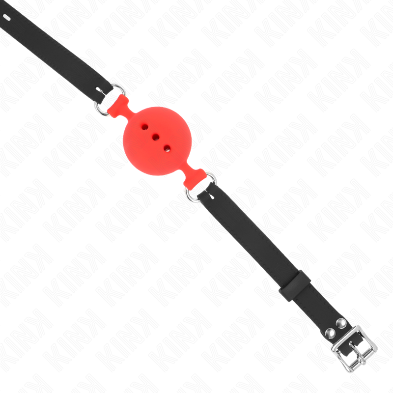 KINK - BÂILLON ENTIÈREMENT EN SILICONE 55 x 2 CM AVEC BOULE DE 5 CM TAILLE L ROUGE RÉGLABLE 35-51 CM