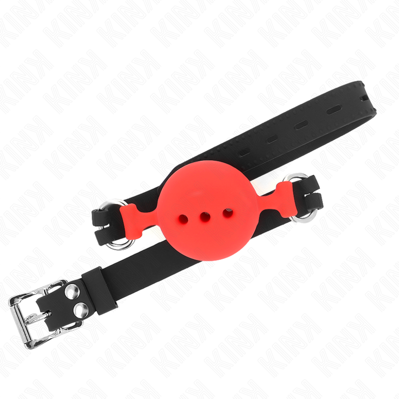 KINK - BÂILLON ENTIÈREMENT EN SILICONE 55 x 2 CM AVEC BOULE DE 5 CM TAILLE L ROUGE RÉGLABLE 35-51 CM