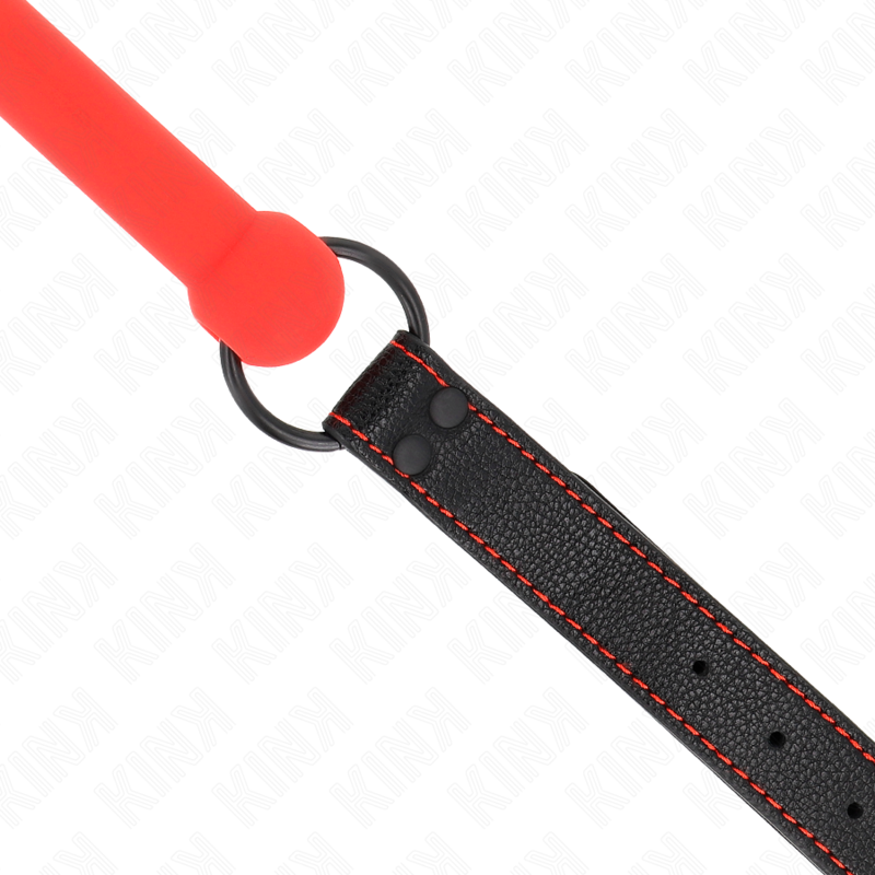 KINK - MORDAZA DE HUESO CON CORREA DE CUERO SINTÉTICO ROJA AJUSTABLE 41-57 CM