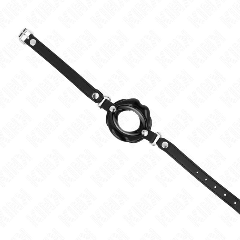 KINK - BÂILLON À LÈVRES 8 CM AVEC SANGLE EN SIMILICUIR NOIR 63 x 2 CM RÉGLABLE 39-58 CM