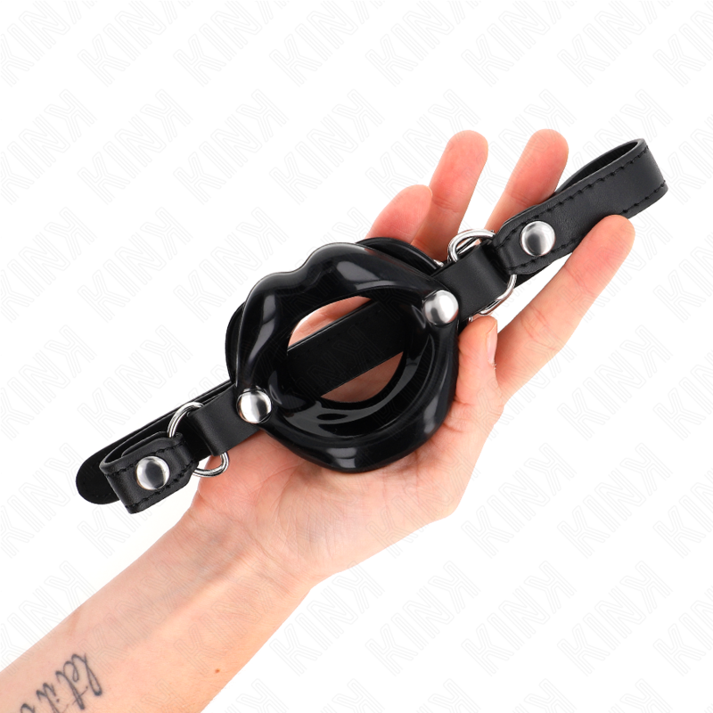 KINK - BÂILLON À LÈVRES 8 CM AVEC SANGLE EN SIMILICUIR NOIR 63 x 2 CM RÉGLABLE 39-58 CM