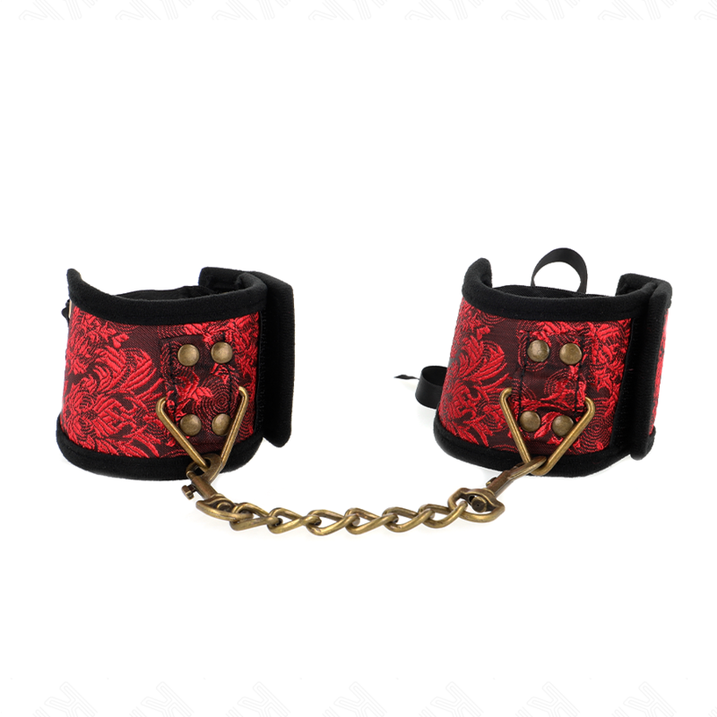 KINK - SUJECIONES DE MUÑECA SCANDAL CON DETALLES DE ENCAJE ROJO-NEGRO 24,5 CM X 6,5 CM