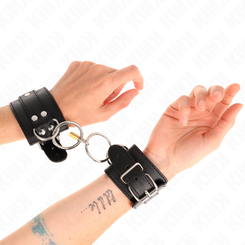 KINK - RESTRICCIONES DE MUÑECA CON ANILLA TÓRICA, NEGRAS, AJUSTABLES, 20-28 CM X 5,5 CM