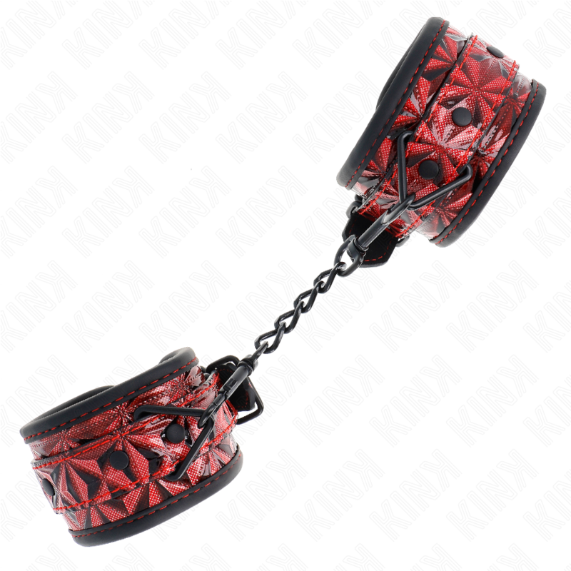 KINK - ATTACHES DE POIGNET À MOTIF LOSANGE ROUGE FONCÉ RÉGLABLES 17-26 CM X 5,5 CM
