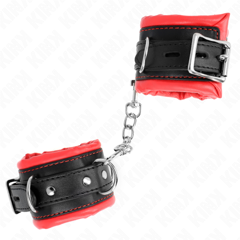 KINK - ATTACHES DE POIGNET LOURDES AVEC DOUBLURE DE FOURRURE ROUGE RÉGLABLES 20-30 CM X 6 CM