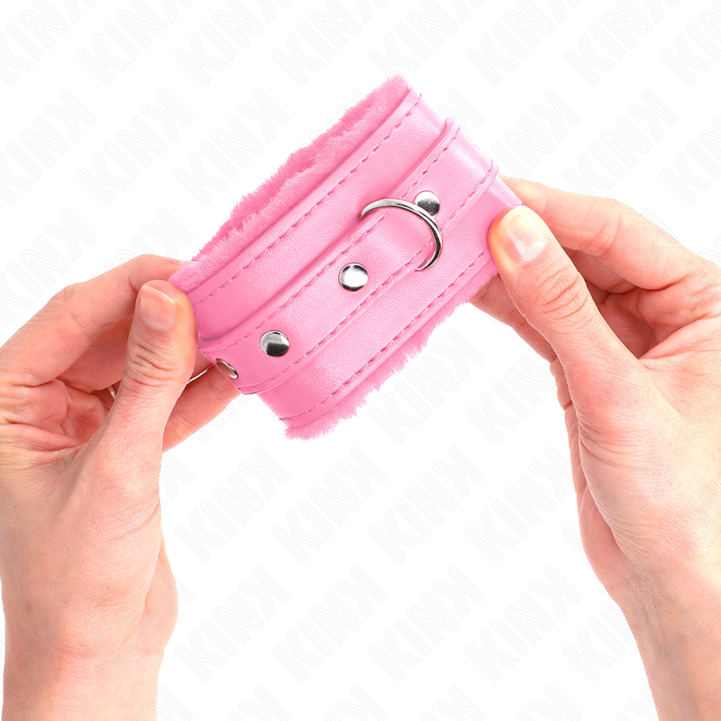 KINK - SUJECIONES DE MUÑECA CON FORRO DE PIEL PREMIUM ROSA CON CINTURÓN ROSA AJUSTABLE 17-29 CM X 6 CM