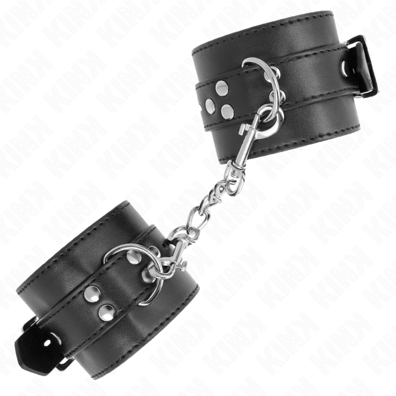 KINK - ATTACHES DE POIGNET NOIRES AVEC CEINTURE NOIRE RÉGLABLE 17-28 CM X 6 CM