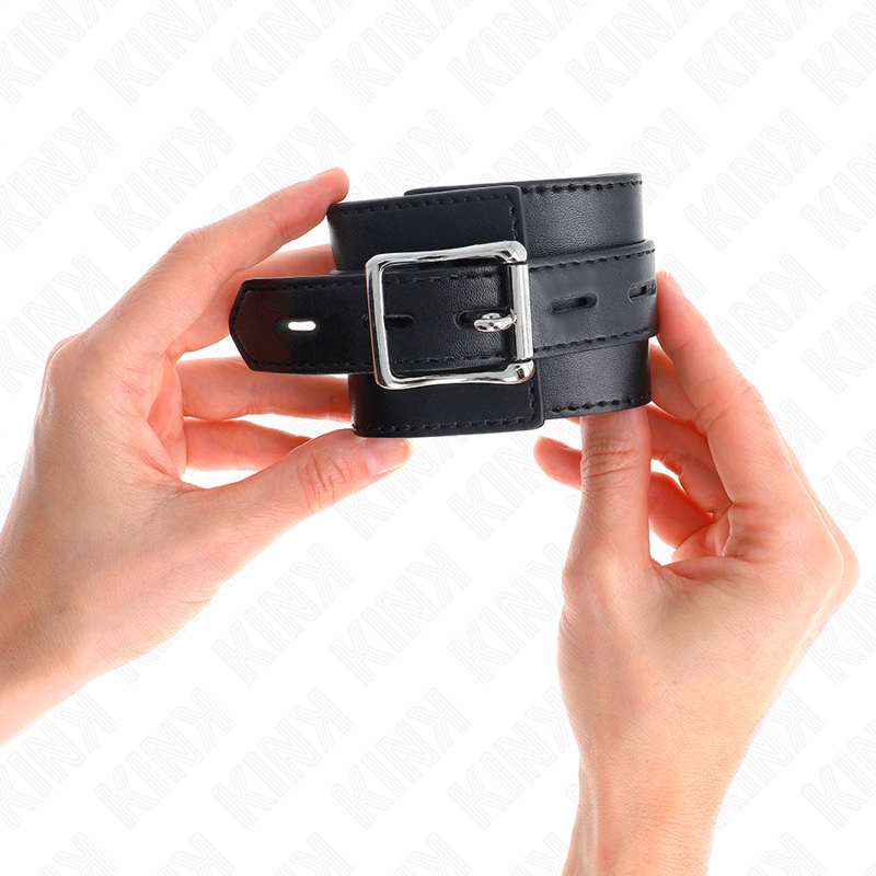 KINK - ATTACHES DE POIGNET NOIRES AVEC CEINTURE NOIRE RÉGLABLE 17-28 CM X 6 CM