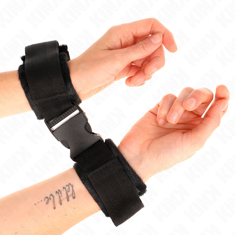 KINK - SUJECIONES DE MUÑECA CON GANCHO Y BUCLE DE NYLON ROJO-NEGRO MODELO 1 AJUSTABLE 25-35 CM X 6 CM