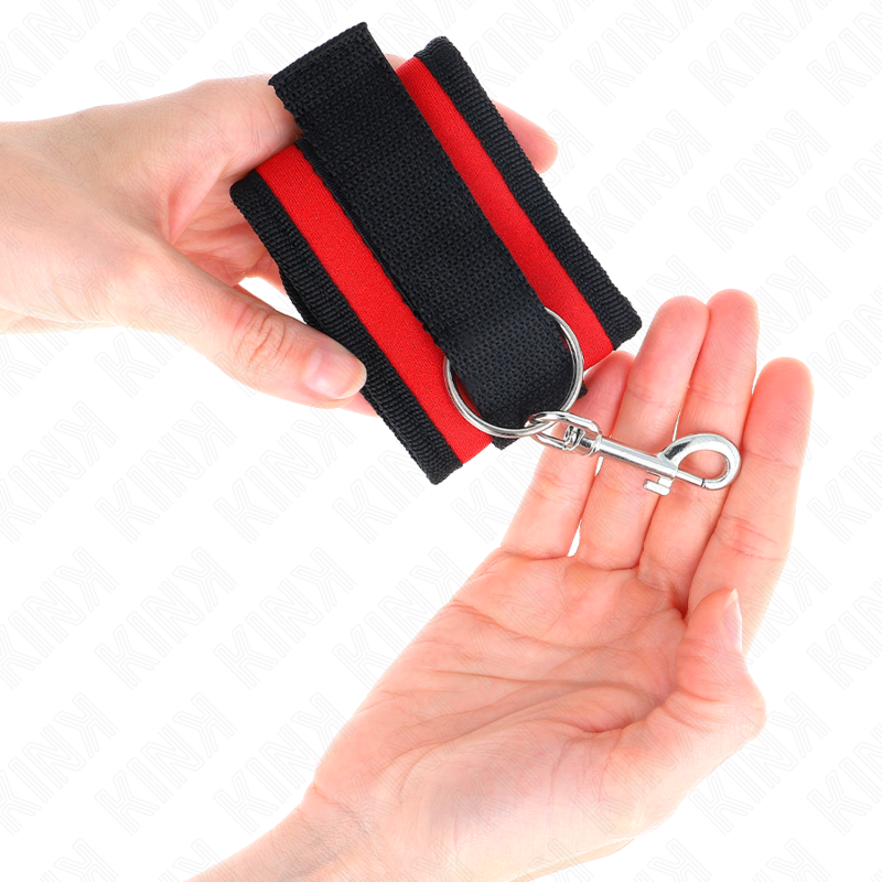 KINK - SUJECIÓN DE MUÑECA CON GANCHO Y BUCLE DE NYLON, ROJO-NEGRO, MODELO 2, AJUSTABLE 18-35 CM X 6 CM