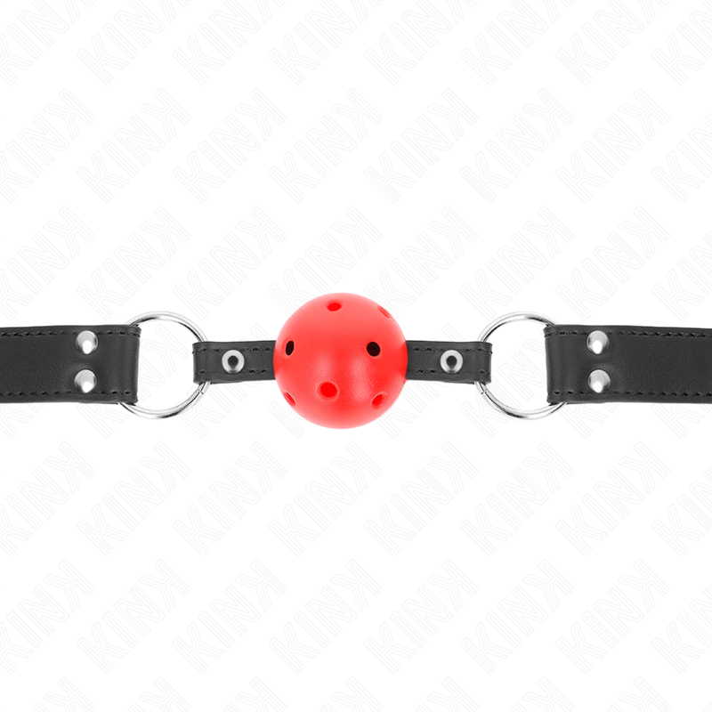 KINK - BÂILLON À BOULE RESPIRANT 4 CM AVEC DOUBLE RIVET CUIR 62,5 x 2,5 CM RÉGLABLE 42-58 CM