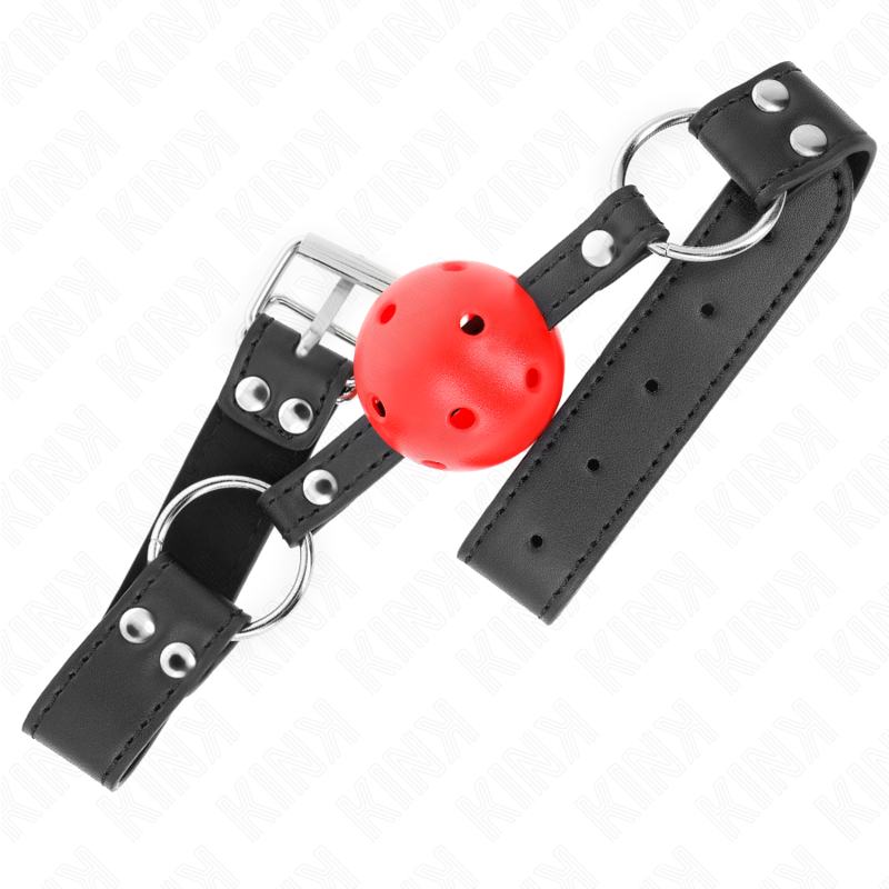 KINK - BÂILLON À BOULE RESPIRANT 4 CM AVEC DOUBLE RIVET CUIR 62,5 x 2,5 CM RÉGLABLE 42-58 CM