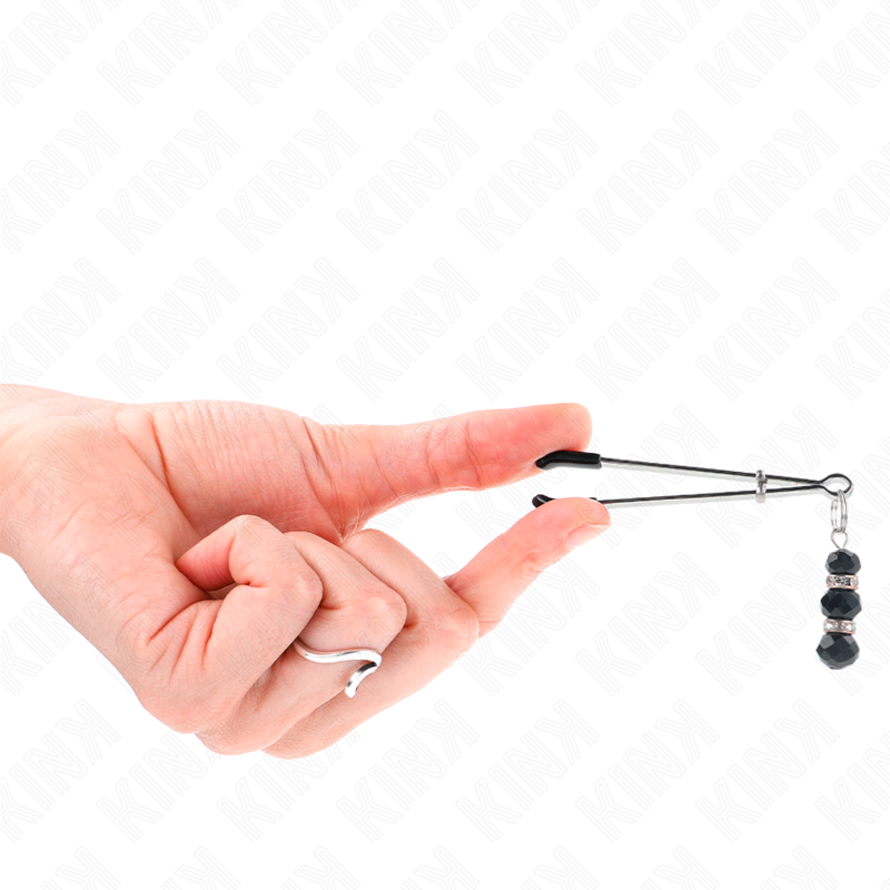 KINK - PINCES À TÉTONS FINES DORÉS AVEC 3 PERLES DE VERRE NOIRES 7 CM