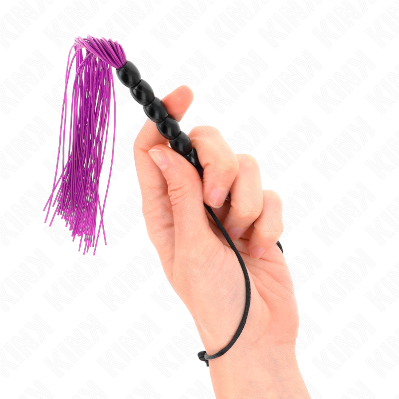 KINK - MINI FOUET EN SILICONE AVEC 6 PERLES VIOLETTES 26 CM