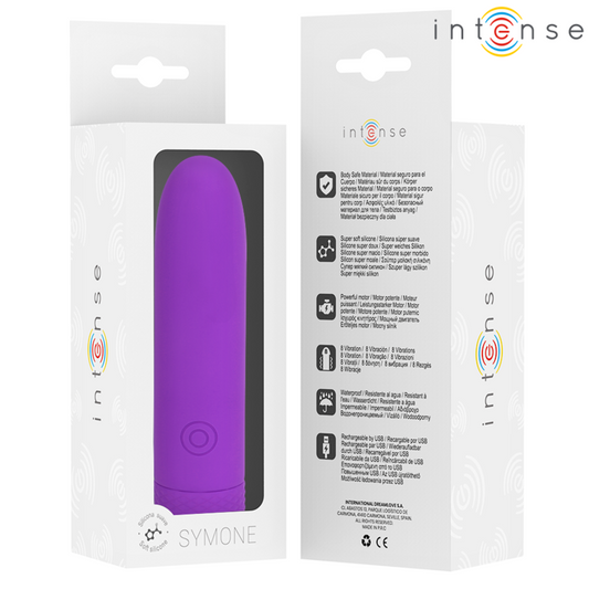 INTENSE - SYMONE USB RECHARGEABLE VIBRATING BULLET 8 VIBRATIONS PURPLE 10 X 2.2 CM